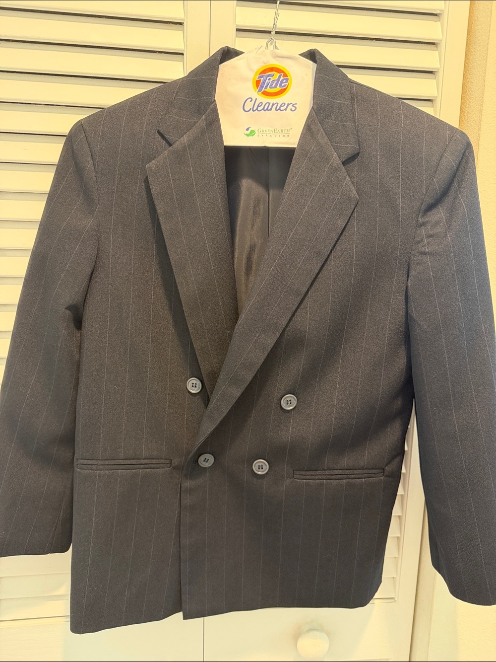 Kids Double-Breasted Pinstripe Blazer - Black/Charcoal Gray Size 12